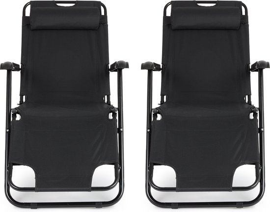 909 Outdoor-Liegestuhl - klappbar - Set 2 - verstellbar - Polyester & Metall - Schwarz