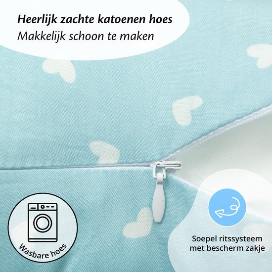 EL Life Stillkissen - Schwangerschaftskissen - Seidenkissen - Blau mit Herzchen