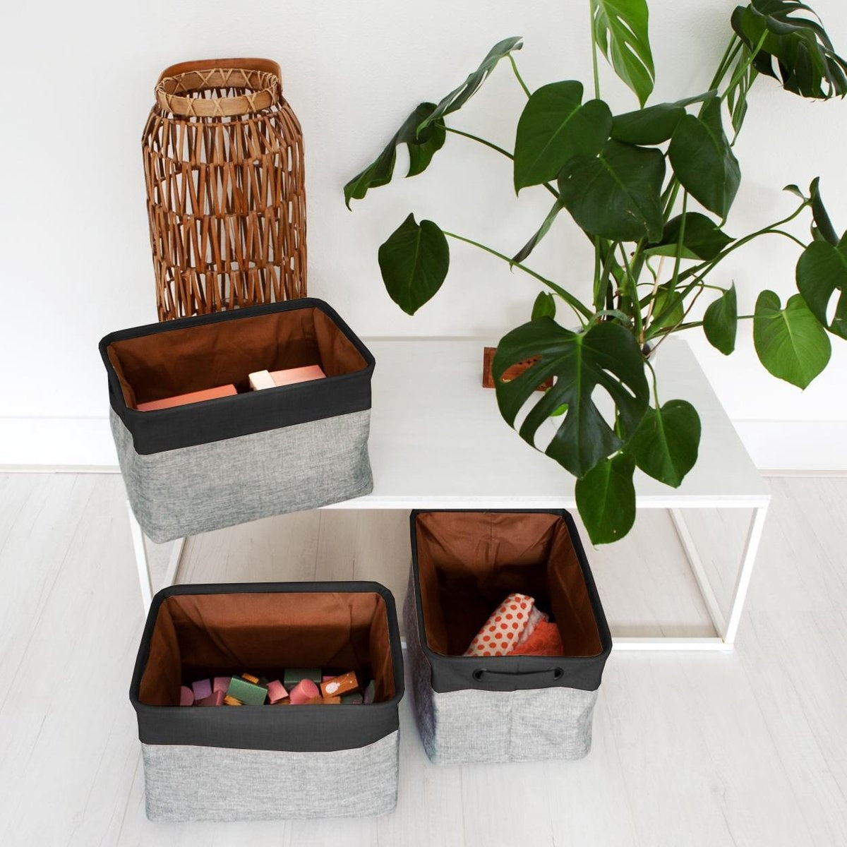 LifeGoods Aufbewahrungskorb - 3 Stück - Kleiderschrank-Organisator - 20 L - Textil - Grau