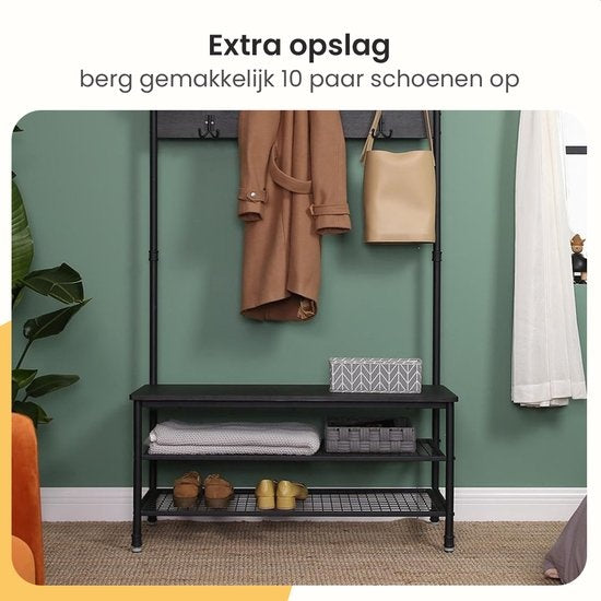 Goliving Garderobe XL - Garderobenständer - Schuhablage - Stehend - Industrieschrank - Metall/Holz - 100 x 41,5 x 182 cm - Schwarz