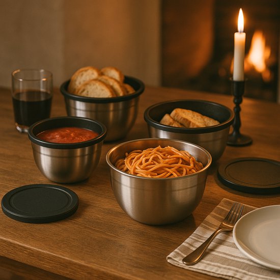 Alpina Edelstahl-Schüsseln, 3-teilig mit Deckel – Salatschüssel – Rührschüssel mit Deckel – Schüsseln zum Mischen und Aufbewahren – Snackschale
