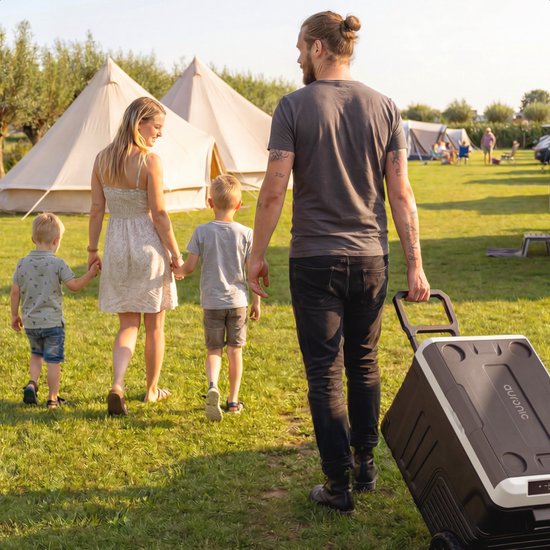 Auronic Electric Cool Box - Kompressor - 2 Zonen - 33L - 12/24V und 240V - Kühlen und Gefrieren - Campingkühlschrank - Frigobox Auto - Mit Rädern und Griff - Schwarz