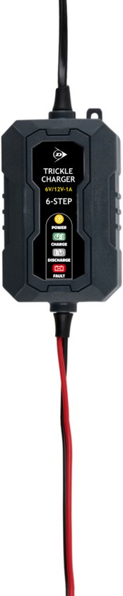 Dunlop Erhaltungsladegerät 6/12 V 1 A – Autoladegerät mit 6-stufigem Ladezyklus – für Roller und Motorräder – kurzschlussgeschützt – Erhaltungsladegerät für Blei- und Gel-Batterien – schwarz