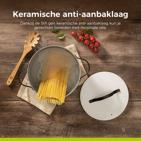 BE Living Essential Kasserolle mit Deckel - Ø 28 cm - Kochtopf - Keramik - PFAS-frei - Induktion - Weiß