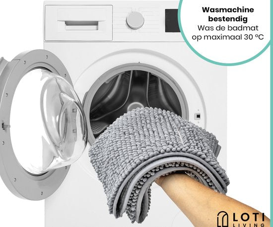 Loti Living Anti-Rutsch Badematte - Duschmatte - Badezimmermatte - Bodenmatte - Chenille Badematte - Grau - 50x80 cm