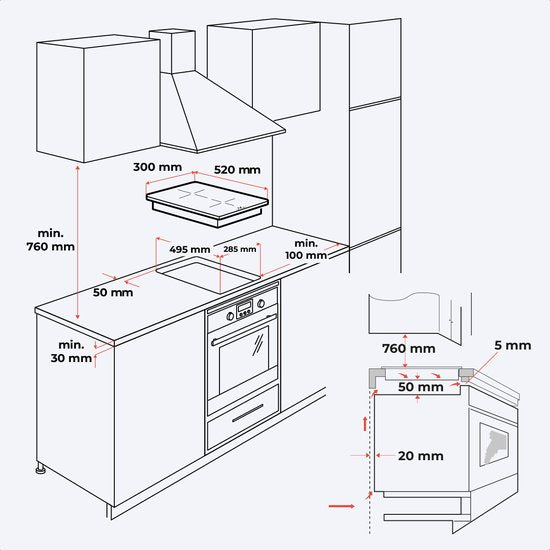KitchenBrothers Induktionskochfeld - Eingebautes Induktionskochfeld - 30 cm - 2 Zonen - 1 Phase - bis zu 3300W - Schwarz