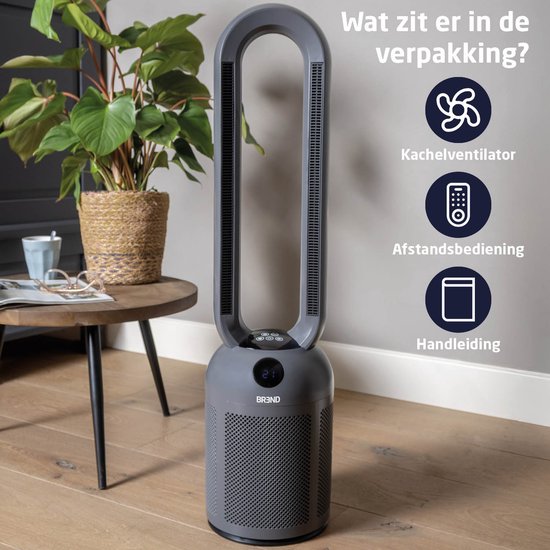 BREND BR-2243 Heizlüfter ohne Lamellen - 2200 Watt - Lamellenlos - LED-Anzeige - Timer - Oszillation - Sicher für Kinder und Haustiere - Dunkelgrau