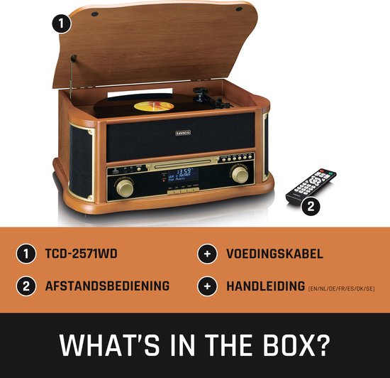 Klassischer Phono-Retro-Schallplattenspieler - Bluetooth - Auto-Stopp - DAB-Radio-CD- und Kassettenspieler - TCD-2571WD - Holz