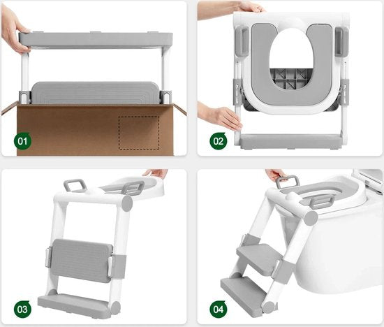 Toilettensitz für Kinder - Toilettensitz Antibakteriell - Soft-Close - PVC - Weiß-Grau - 38x40 cm