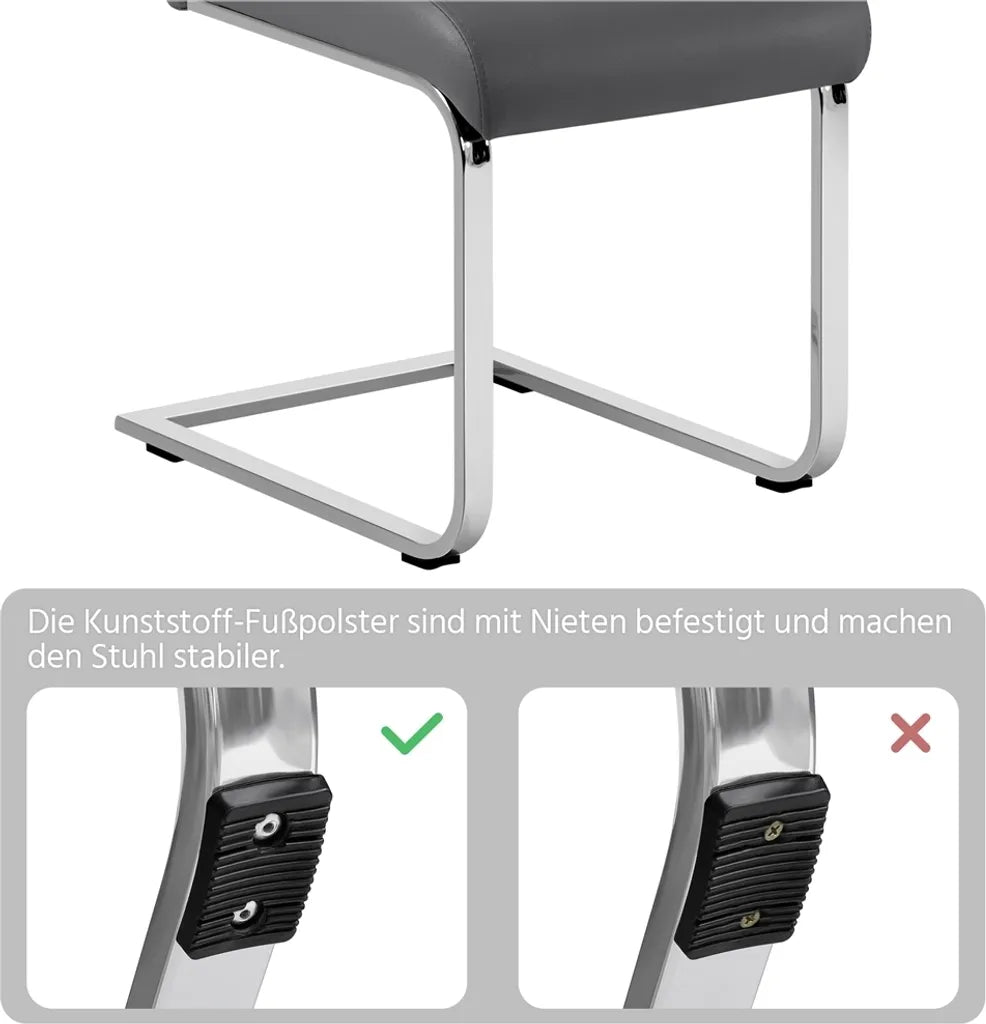 Yaheetech Esszimmerstühle, 2er-Set – Dunkelgrau – Freischwinger aus PU-Leder mit Metallgestell