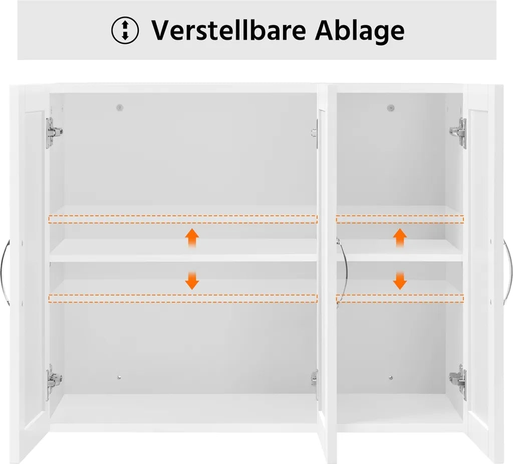 Yaheetech Hängeschrank – 3 Türen – verstellbares Regal – 75 x 31 x 60 cm – Weiß