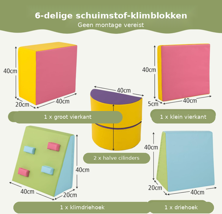 COSTWAY Weiche Bausteine, Set – 6-teilig – Kletter-, Krabbel- und Spielblöcke – 40 x 40 x 20 cm – mehrfarbig