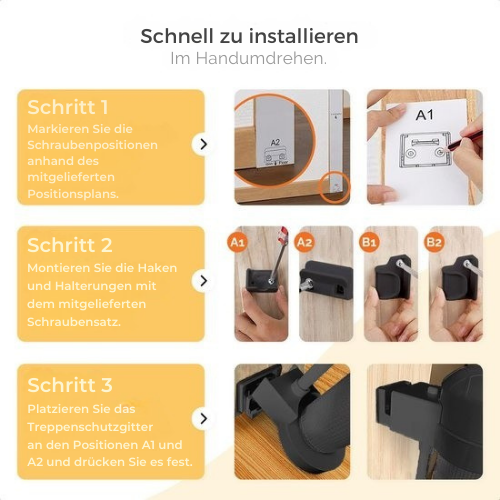 Goliving - Roll-up Treppentor - Kindertor - 10-150 cm - Aluminiumrahmen - Schwarz