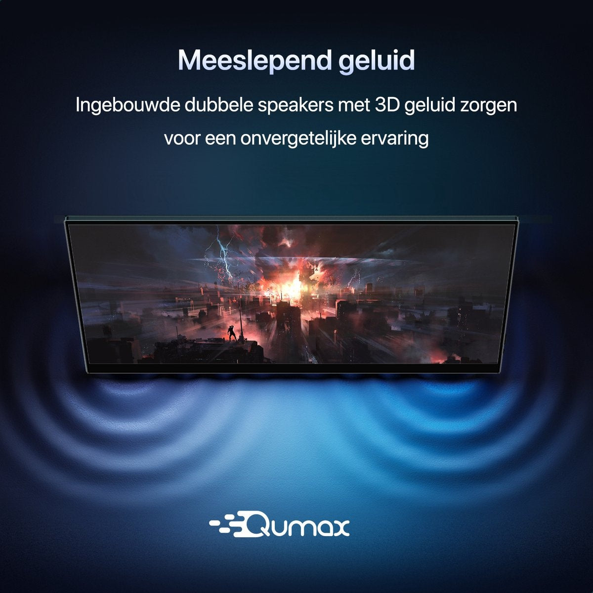 Qumax Tragbarer Monitor - 15,6-Zoll-Tragbarer Monitor - Full HD - HDMI & USB-C - Inklusive Hülle & Standfuß - Multifunktional - Integrierte Lautsprecher