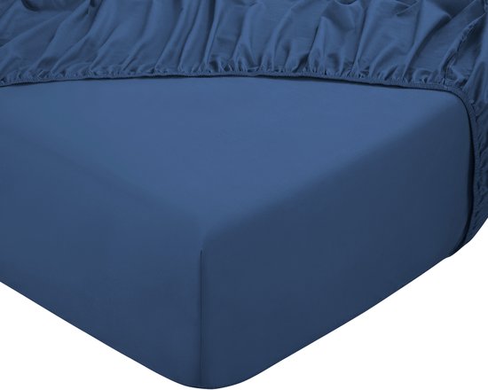 DoubleDry Spannbetttuch aus 100 % natürlicher Baumwolle – Doppelbett 180 x 200 cm – Weich & atmungsaktiv – Rundum-Gummizug – Yaleblau