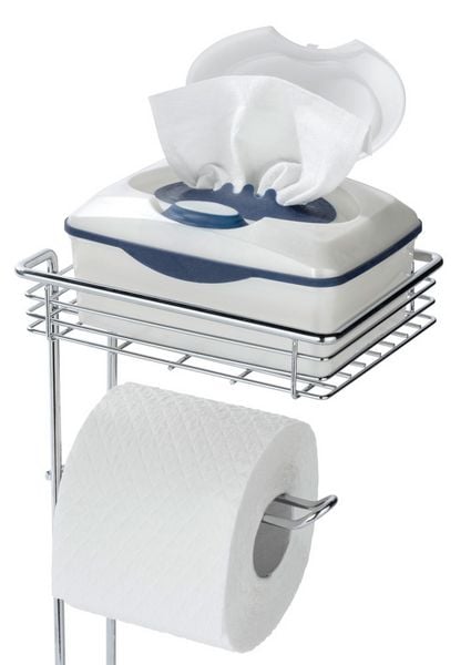 Stehender Toilettenpapierhalter aus Chrom – mit Ablage und Halter für Ersatzrollen