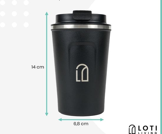 Loti Living Kaffeebecher To Go - Thermosbecher - Kaffeebecher für unterwegs - Teebecher - Reisebecher - 380ml - Schwarz
