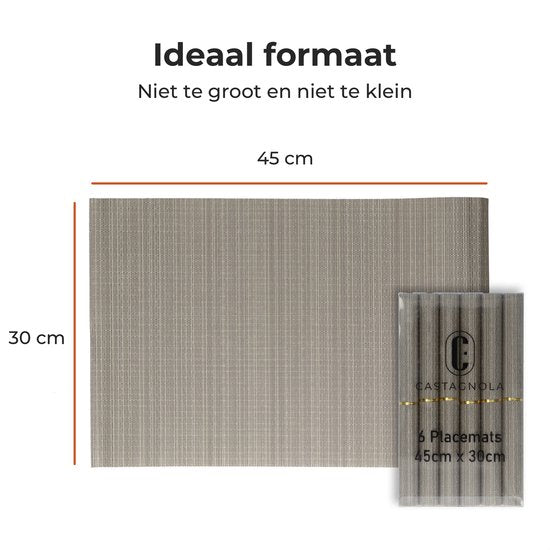 Castagnola Tischsets - Kunststoff Tischsets - Untersetzer - Tischsets Kunststoff und PVC - 6 Stück - 45 x 30 cm - Braun