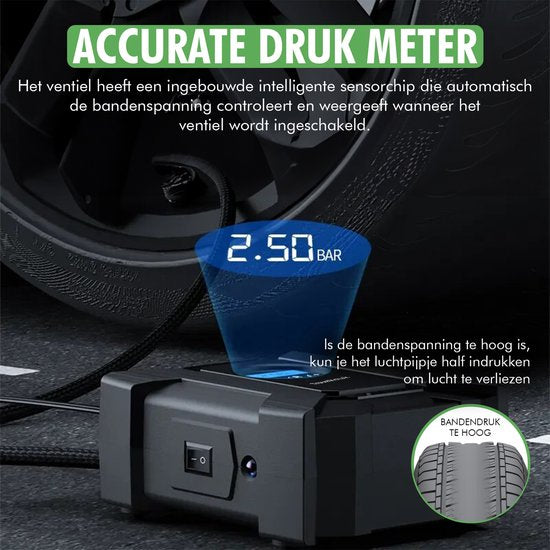Travelhawk Compressor Tyre Pump - Elektrische Fahrradpumpe - Luftkompressor - Elektrisch 12V - 30 L/Min - 100psi - Tragbar - für Auto, Fahrrad, Motorrad