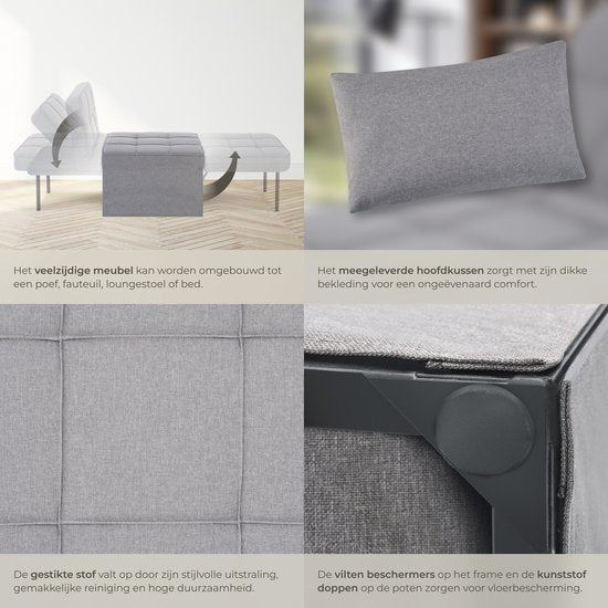 tectake 4-in-1 Komfortabler Schlafsessel mit Schlaffunktion - Sofa, Sessel oder Liege - In 6 Positionen klappbar - Modulares Schlafsofa oder Lesesessel - Für Schlafzimmer, Jugendzimmer oder Wohnzimmer