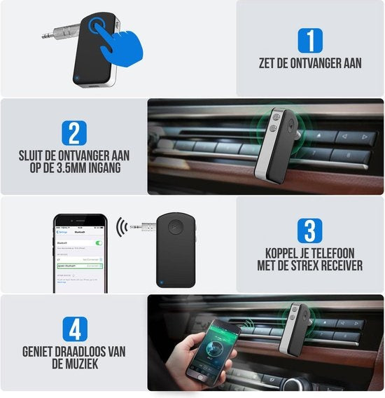 Strex Bluetooth-Empfänger - BT 5.0 - 3.5MM AUX - Bluetooth-Empfänger - Freisprecheinrichtung - Bluetooth-Audio-Empfänger - Bluetooth Auto über AUX