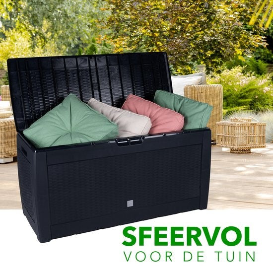 Living Style Aufbewahrungsbox - Gartenkissenbox mit Rädern - 310 Liter - Schwarz