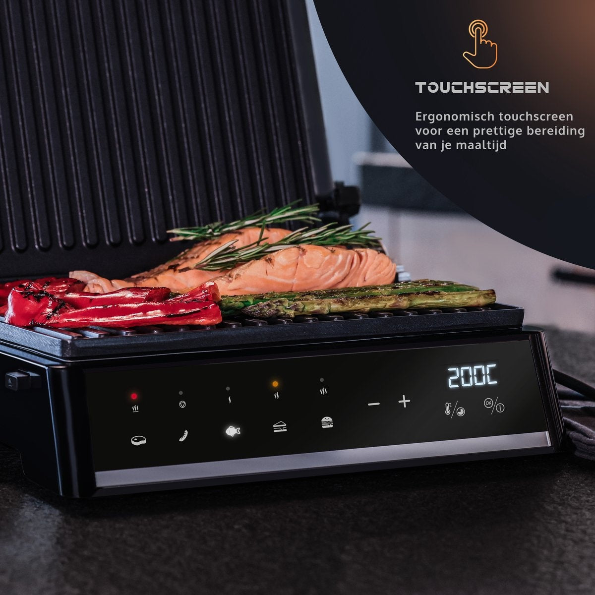 JAP Integrill - Intelligenter Kontaktgrill - Spülmaschinenfest - 180º schwenkbar - Mit abnehmbaren Platten - Toastvorrichtung