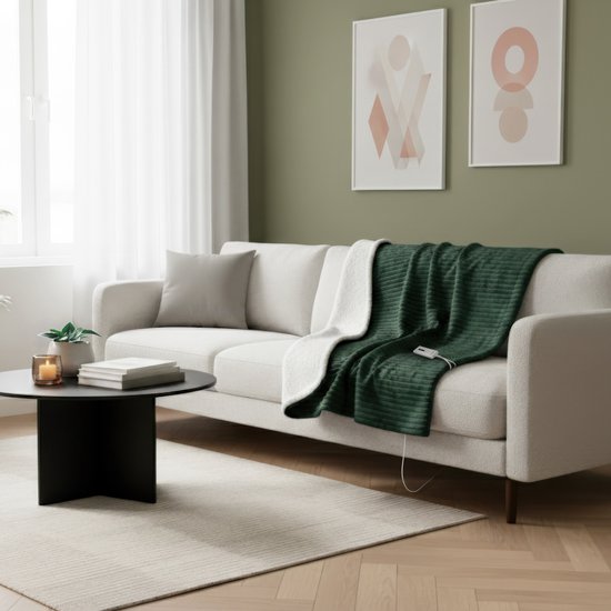 Tomado TEB1804G – Elektrische Tagesdecke – Überwurfdecke – Heizdecke – Superweiches Fleece – 180 x 130 cm – Grün