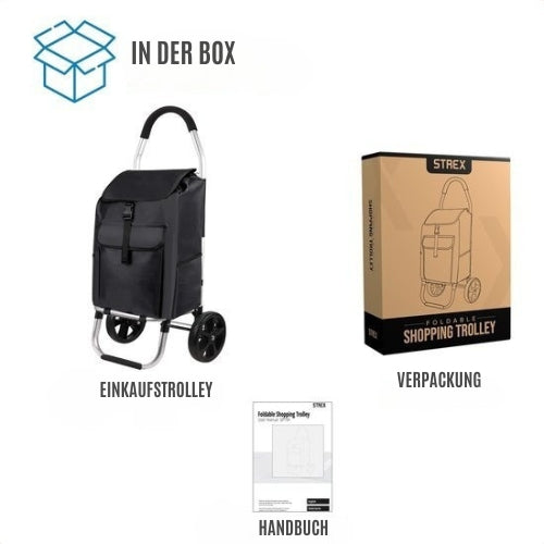Strex - Einkaufstrolley - Zusammenklappbar - Abnehmbare Einkaufstasche - wasserdicht - Schwarz
