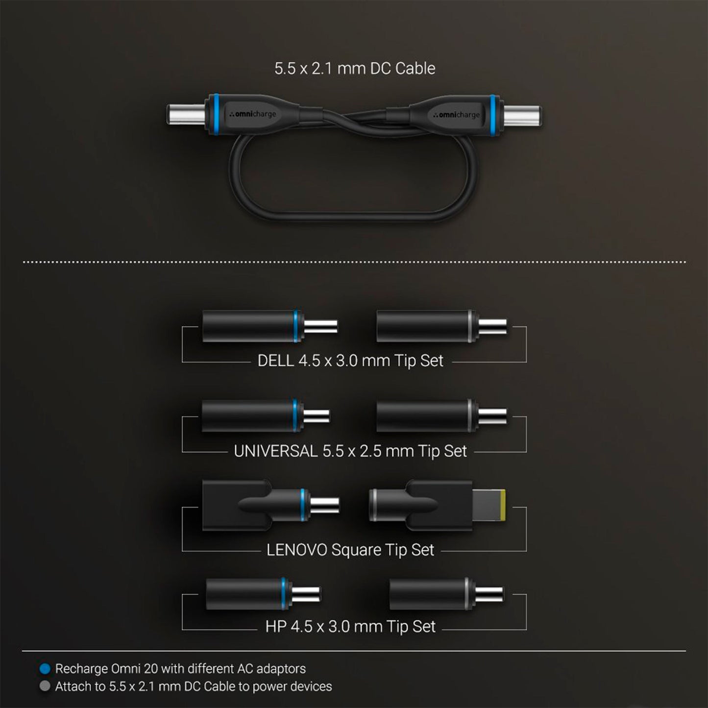 Omnicharge DC-Kabel-PC-Kabel - Lenovo, Dell und HP - Schwarz - 15 cm