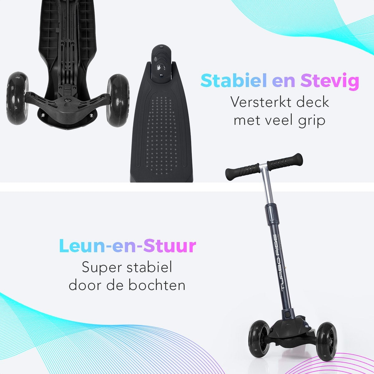 LifeGoods TurboRide Kids' Scooter - Stufe 5-8 Jahre - 3 leuchtende Räder - Jungen/Mädchen - Schwarz