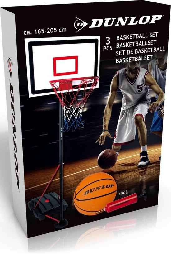 Dunlop Basketbalset - Speelset Junior - In Hoogte Verstelbaar: 165 - 205 cm - Basketbal standaard, bal, pomp