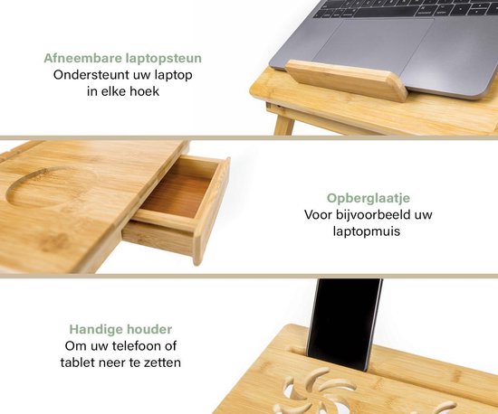 Budu Laptoptisch - Betttisch - Sofatisch - Verstellbarer Laptoptisch - Laptoptisch Bambusholz - Laptopständer - Frühstückstisch - Frühstück im Bett