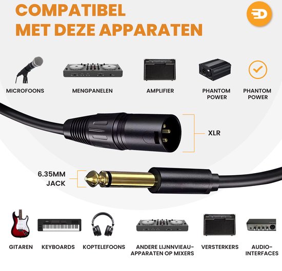 Drivv. Premium XLR-Kabel - XLR-Stecker auf 6,35 mm Klinkenstecker - Stereoklinke - 2 Meter