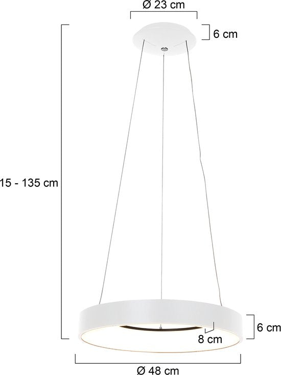 Hängeleuchte Ringlede 2695W, weiß, rund, 48 cm, elektrisch höhenverstellbar, aus Kunststoff und Metall, Steinhauer Modern