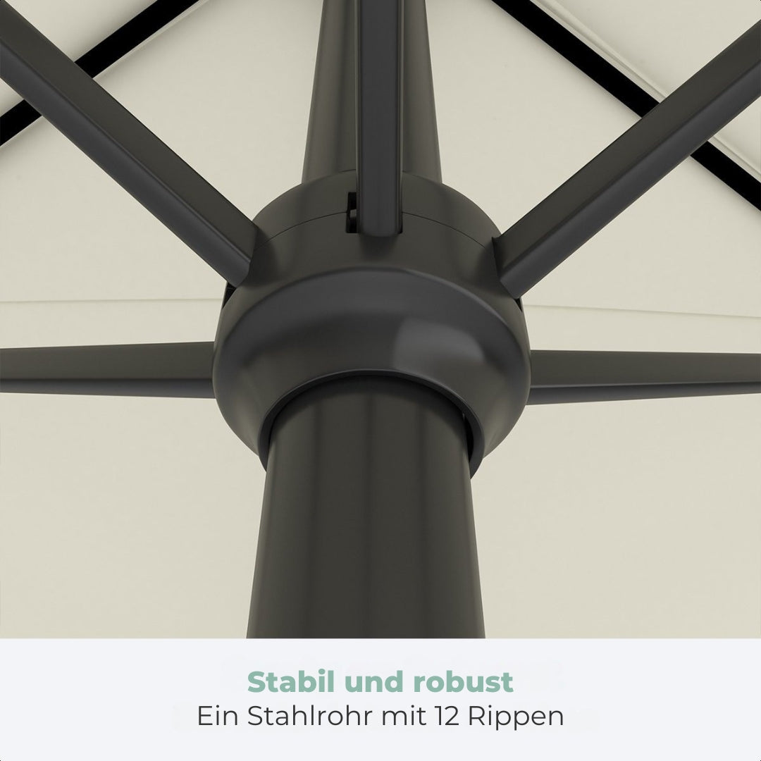 LifeGoods Sonnenschirm - 270x180cm - 30° neigbar - wasserdicht - mit Bezug - Creme