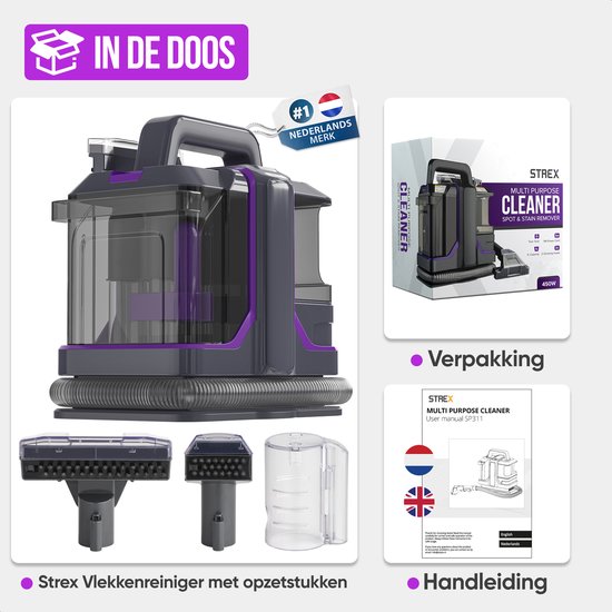 Strex Carpet Cleaner Extra Powerful - Fleckenreiniger / Möbelreiniger / Matratzenreiniger / Sofa-Reiniger - 2 Aufsätze