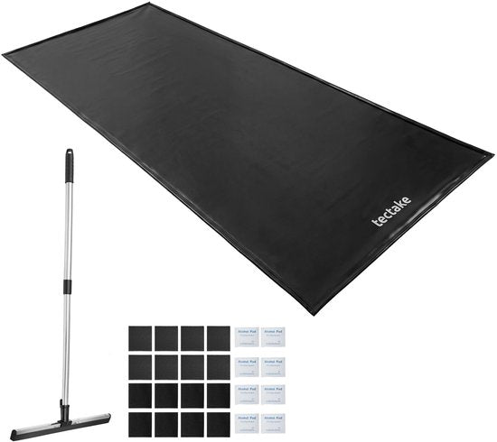 tectake® Garagenmatte – Bodenmatte – 550 x 240 cm – Rutschfest und wasserdicht – Inklusive ausziehbarer Zugleine, Klettpads und Alkoholtüchern – Umweltmatte – Werkstattmatte – Für Garage, Motorrad und Auto