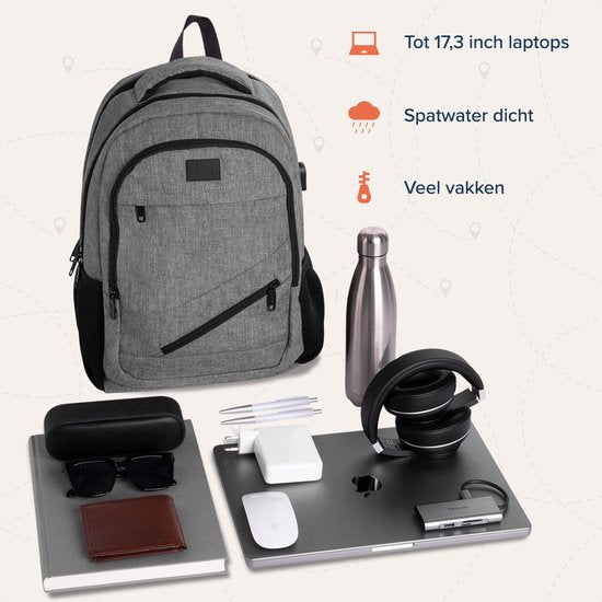 TRVLMORE Rucksack - 28L - 15.6 Zoll - Laptop-Rucksack - Schultasche - Männer und Frauen - Laptoptasche - Spritzwassergeschützt Grau