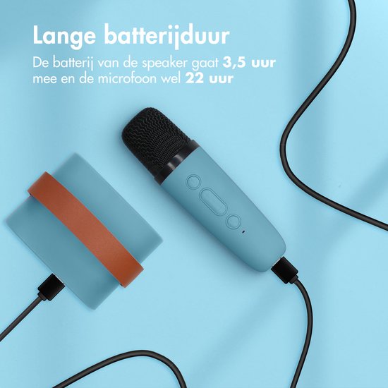 imoshion Karaoke-Set für Kinder und Erwachsene - Bluetooth-Lautsprecher mit drahtlosem Mikrofon - Soft Blue