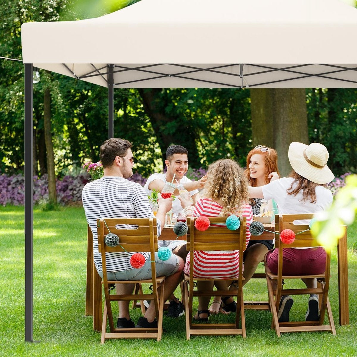 LifeGoods Partyzelt Pavillon - 3x3 m - Mit Seitenwänden - Leicht aufbaubar - Faltbar - Wasserdicht - Inkl. Tragetasche mit Rädern - Beige