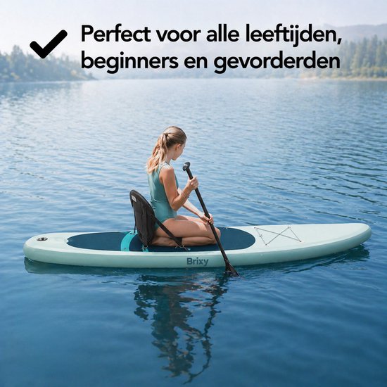 Brixy 2-in-1-SUP-Board – mit Sitz – aufblasbares Paddle-Board – Komplettset – 335 cm – max. 175 kg – Mintgrün/Blau