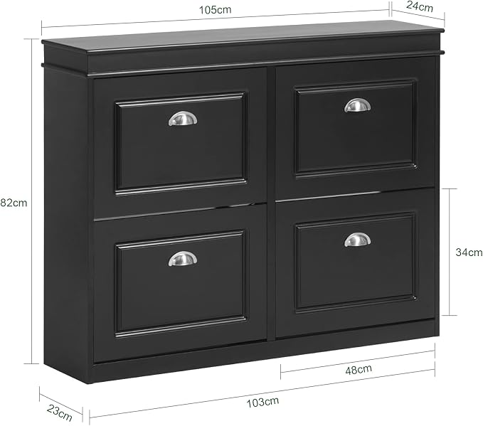 SoBuy Schuhschrank mit 4 Klappen – MDF – 105 x 82 x 24 cm – Schwarz