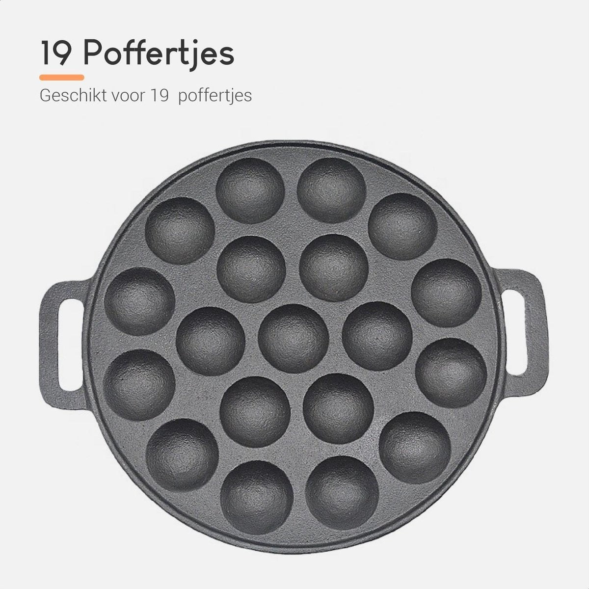 Ocina Poffertjes-Pfanne - Combo-Pack - 19 Poffertjes - Poffertjes-Maschine - Poffertjes-Pfanne Induktion - Poffertjes-Pfanne elektrisch - Gusseisenpfanne - Inklusive Spenderflasche, Griffe, 6x Poffertjes-Gabeln und Fettbürste - Gratis-Rezeptbuch