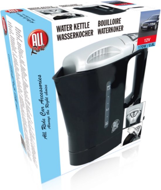 All Ride Travel Kettle 12V - Autowasserkocher 0.8L - Anschluss an den Zigarettenanzünder im Auto - Heiße Getränke für unterwegs - für Auto, Wohnmobil, Boot und LKW - Kunststoff - Schwarz