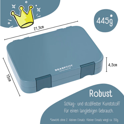 Bearfoot Bento-Box – Blau – 21,3 x 15 x 4,5 cm – Auslaufsicher, spülmaschinenfest