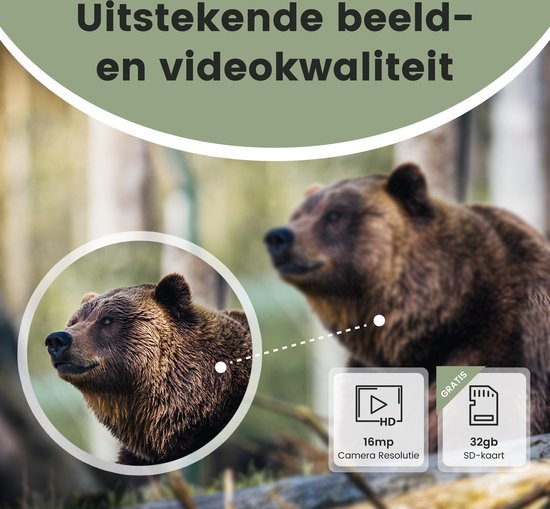 Professionelle Wildkamera mit Nachtsicht 16MP - Wildlife Kamera mit Sensor - Jagdkamera - Wasserdicht - Inkl. 32GB SD Karte