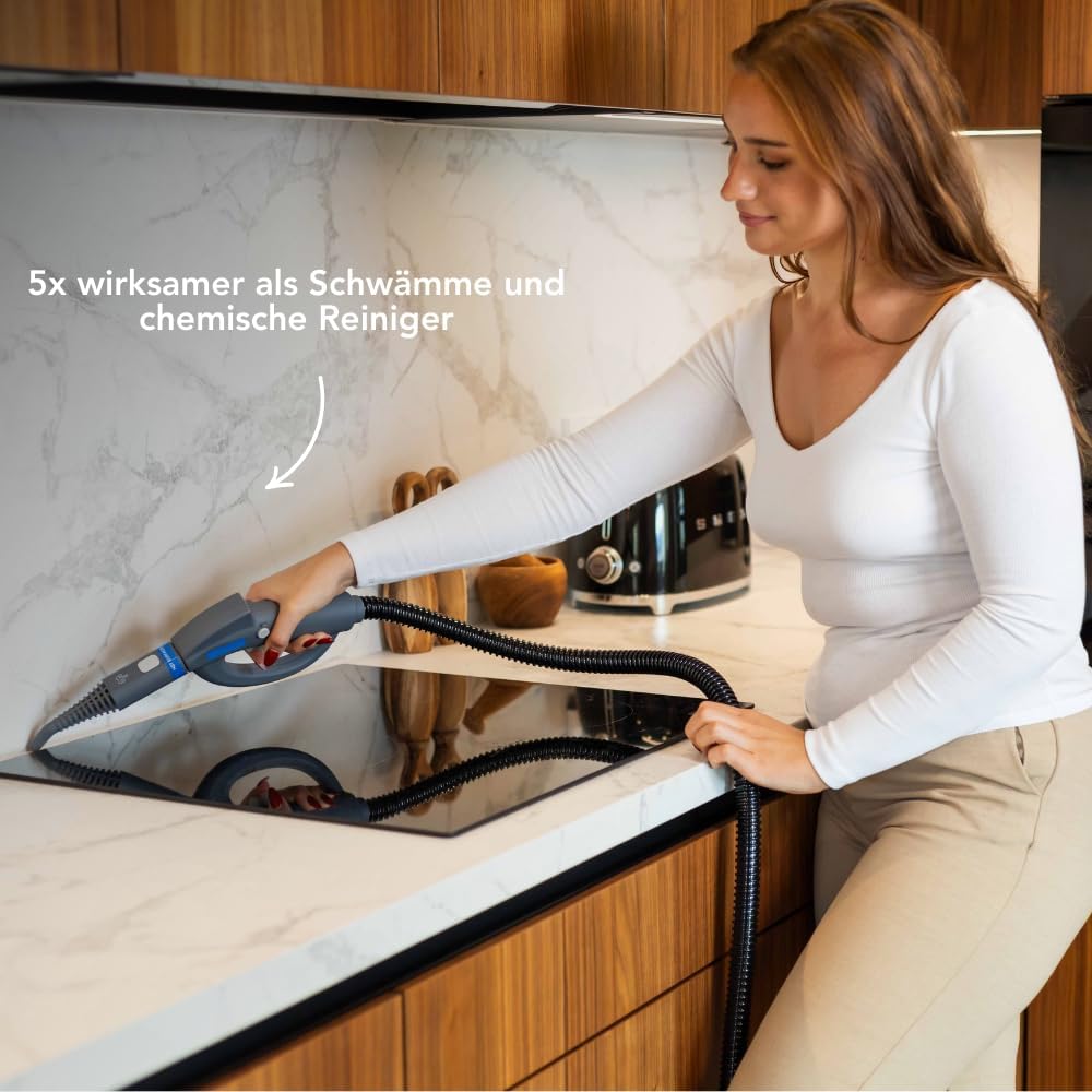 Techweise - TS1 Dampfreiniger (21 Zubehörteile) - 1500W, 45 Min Dampfzeit, 3.6 Bar Druck, 100°C - 40 x 28.2 x 33.5 cm - Kunststoff/Metall - Grau/Schwarz
