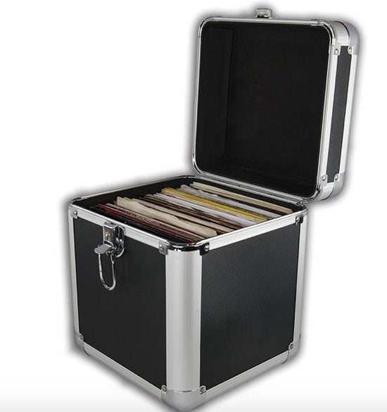 LP-Single 7-Zoll-Vinyl-Koffer zur Aufbewahrung von 70 - 100 Singles abschließbar schwarzes Aluminium
