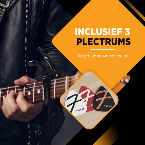 Finesse Universal-Kapodaster mit Plektren – Gitarre – Akustikgitarre – E-Gitarre – Ukulele – Schwarz